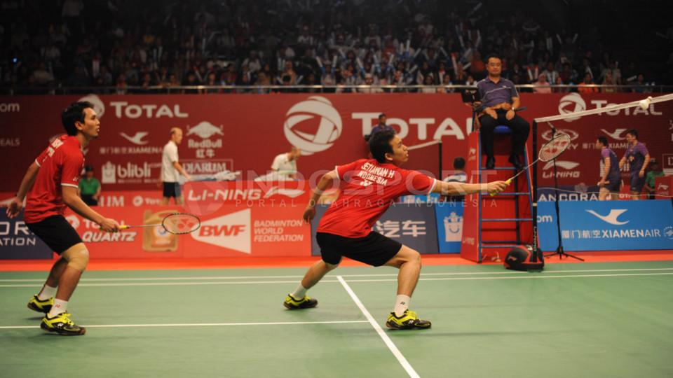 Mohammad Ahsan/Hendra Setiawan susah payah ke babak ketiga setelah dipaksa wakil Prancis Baptiste Careme/Ronan Labar bermain tiga set.